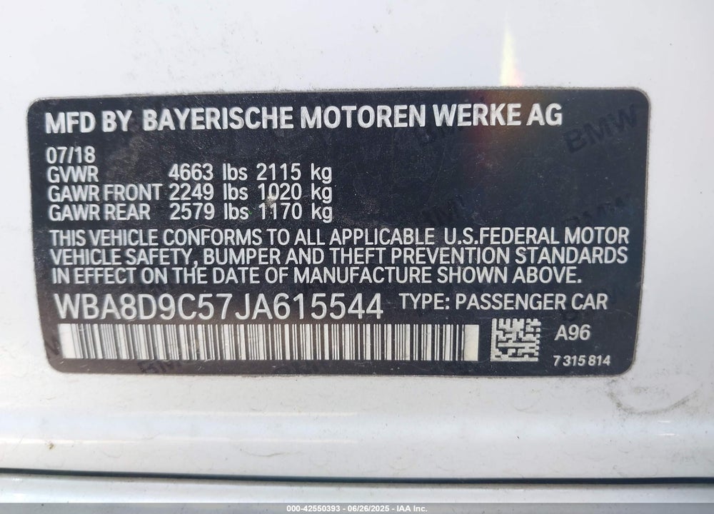2018 BMW 330I VIN: WBA8D9C57JA615544