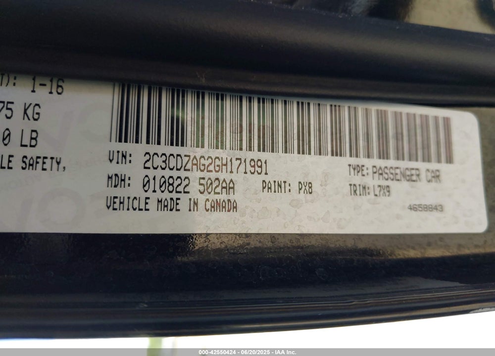2016 DODGE CHALLENGER SXT VIN: 2C3CDZAG2GH171991