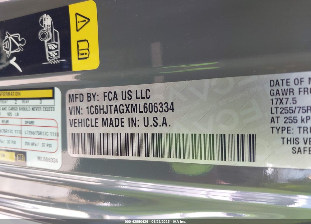 2021 JEEP GLADIATOR VIN: 1C6HJTAGXML606334