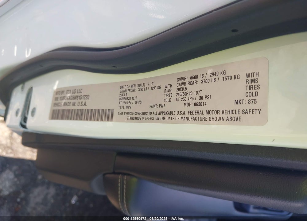 2021 JEEP GRAND CHEROKEE L ALTITUDE 4X4 VIN: 1C4RJKAG6M8151220