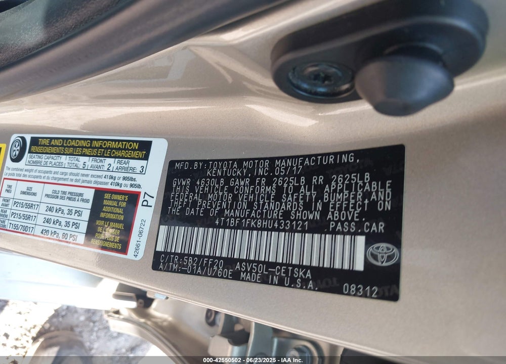 2017 TOYOTA CAMRY VIN: 4T1BF1FK8HU433121