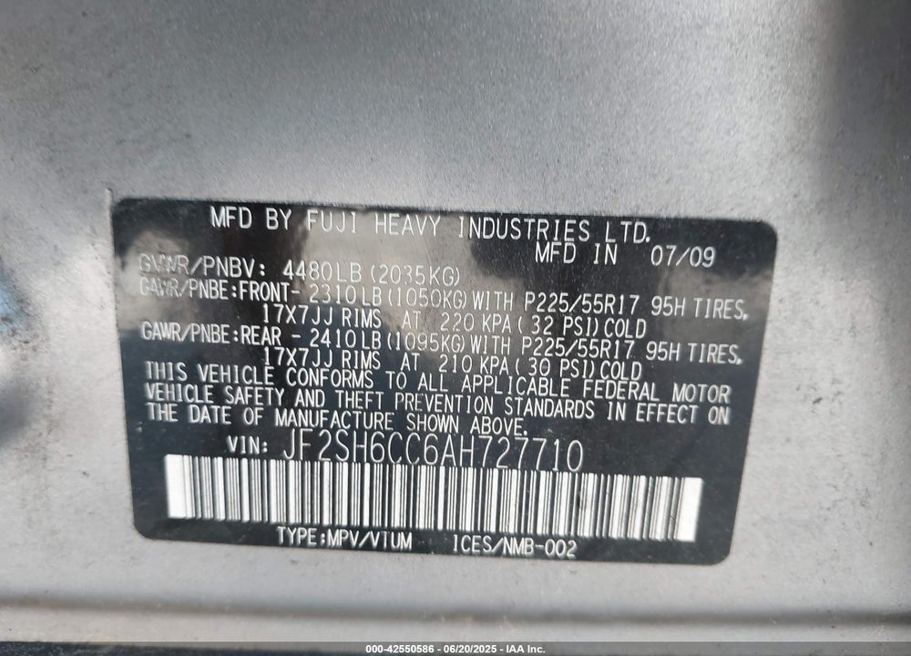 2010 SUBARU FORESTER 2.5X PREMIUM VIN: JF2SH6CC6AH727710