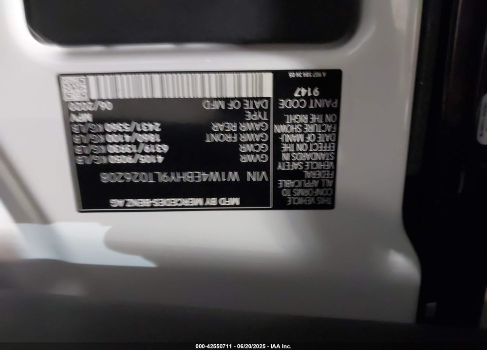 2020 MERCEDES-BENZ SPRINTER 2500 VIN: W1W4EBHY9LT026208