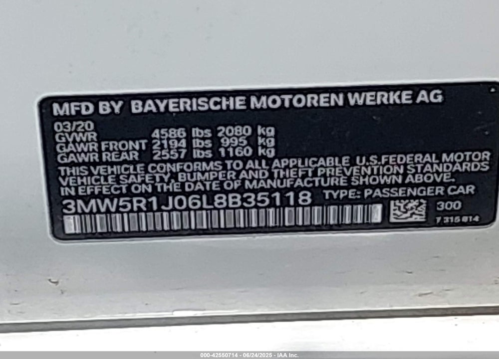 2020 BMW 3 SERIES VIN: 3MW5R1J06L8B35118
