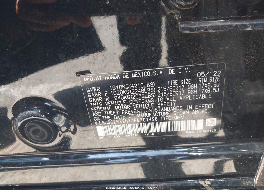 2023 HONDA HR-V VIN: 3CZRZ2H73PM701496