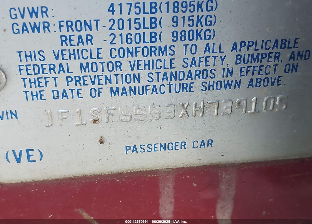 1999 SUBARU FORESTER S VIN: JF1SF6553XH739105