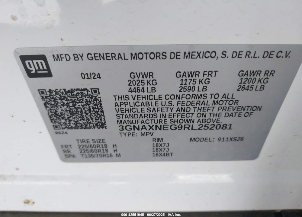 2024 CHEVROLET EQUINOX VIN: 3GNAXNEG9RL252081