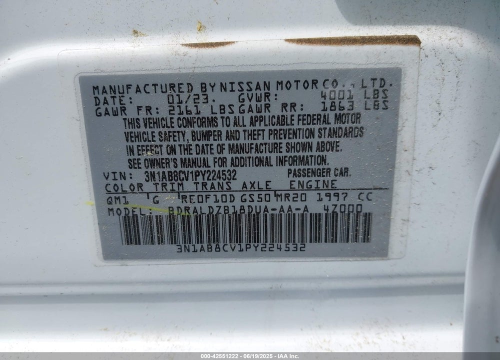 2023 NISSAN SENTRA VIN: 3N1AB8CV1PY224532