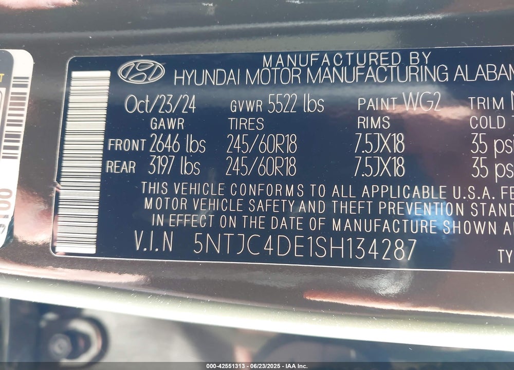 2025 HYUNDAI SANTA CRUZ VIN: 5NTJC4DE1SH134287