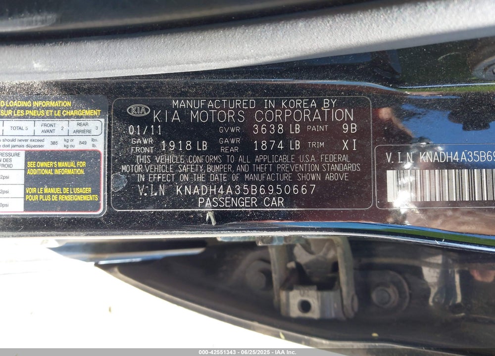 2011 KIA RIO VIN: KNADH4A35B6950667