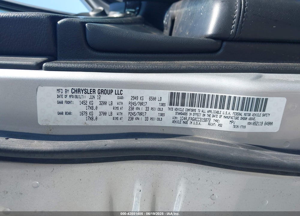 2012 JEEP GRAND CHEROKEE VIN: 1C4RJFAG0CC315872