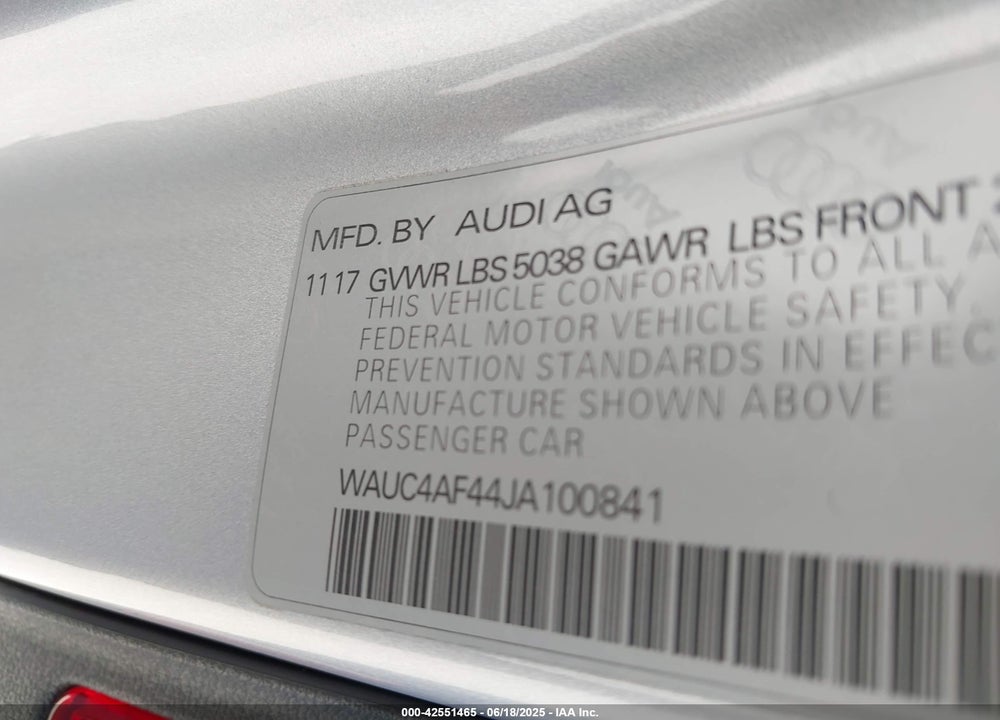 2018 AUDI S4 VIN: WAUC4AF44JA100841