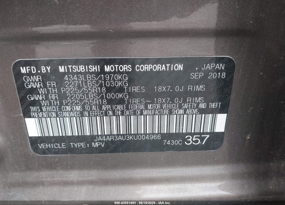 2019 MITSUBISHI OUTLANDER SPORT 2.0 SE VIN: JA4AR3AU3KU004966
