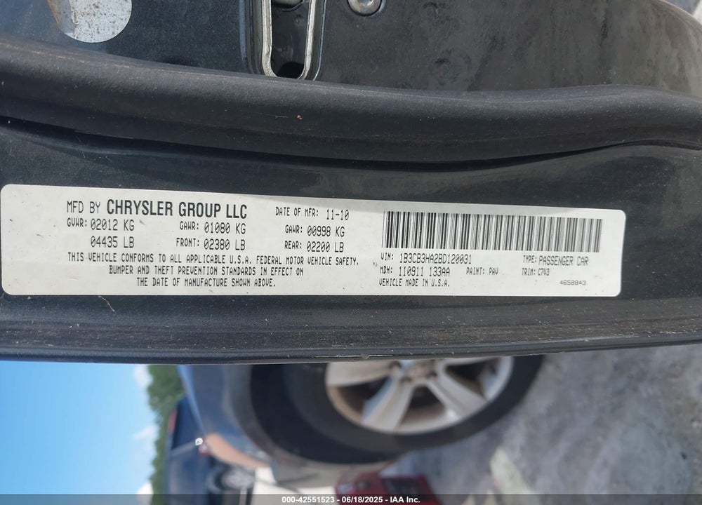 2011 DODGE CALIBER VIN: 1B3CB3HA2BD120031