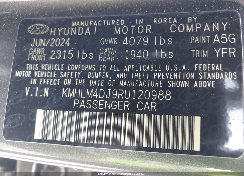 2024 HYUNDAI ELANTRA HYBRID BLUE VIN: KMHLM4DJ9RU120988
