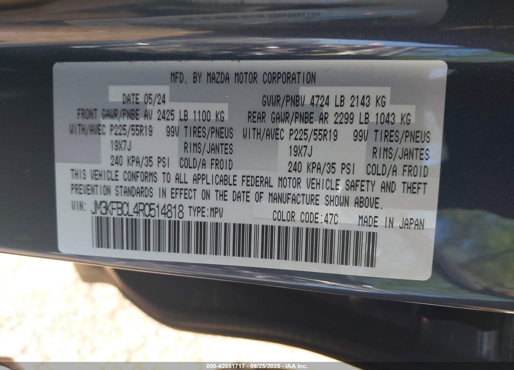 2024 MAZDA CX-5 VIN: JM3KFBCL4R0514818