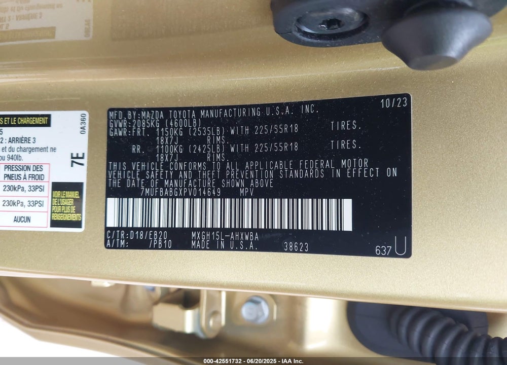 2023 TOYOTA COROLLA CROSS HYBRID VIN: 7MUFBABGXPV014649