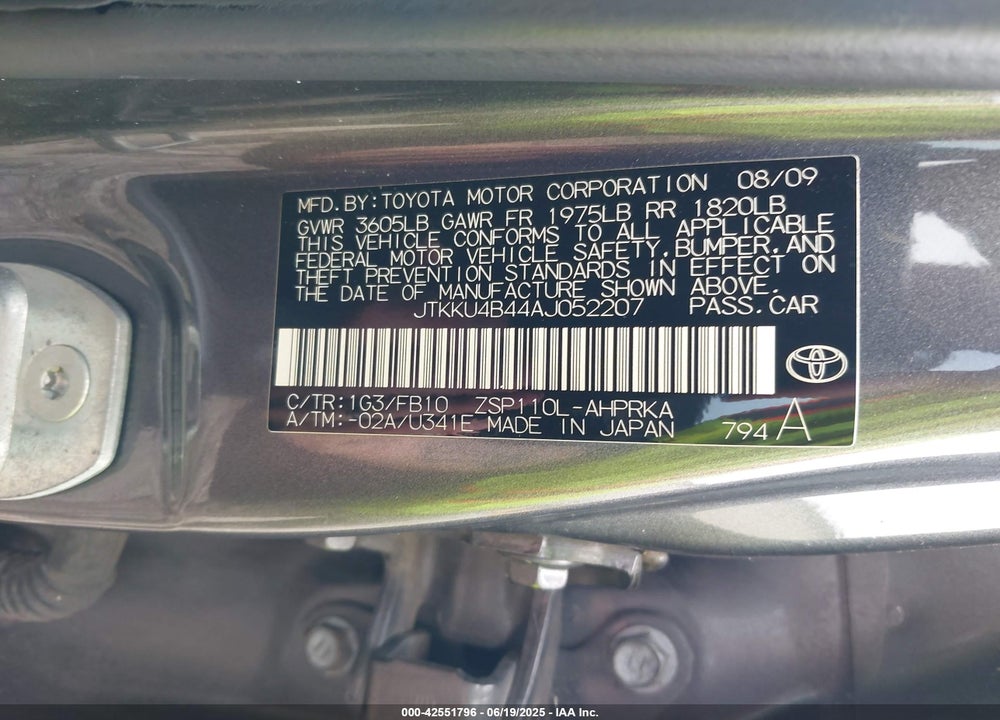 2010 SCION XD VIN: JTKKU4B44AJ052207
