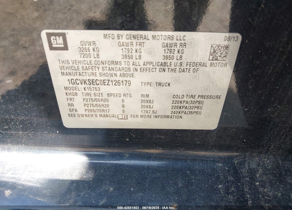 2014 CHEVROLET SILVERADO VIN: 1GCVKSEC0EZ126179