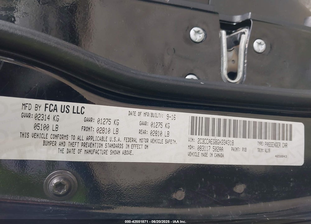 2016 CHRYSLER 300 VIN: 2C3CCAEG8GH334318
