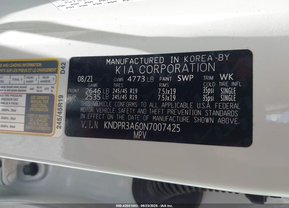 2022 KIA SPORTAGE VIN: KNDPR3A60N7007425