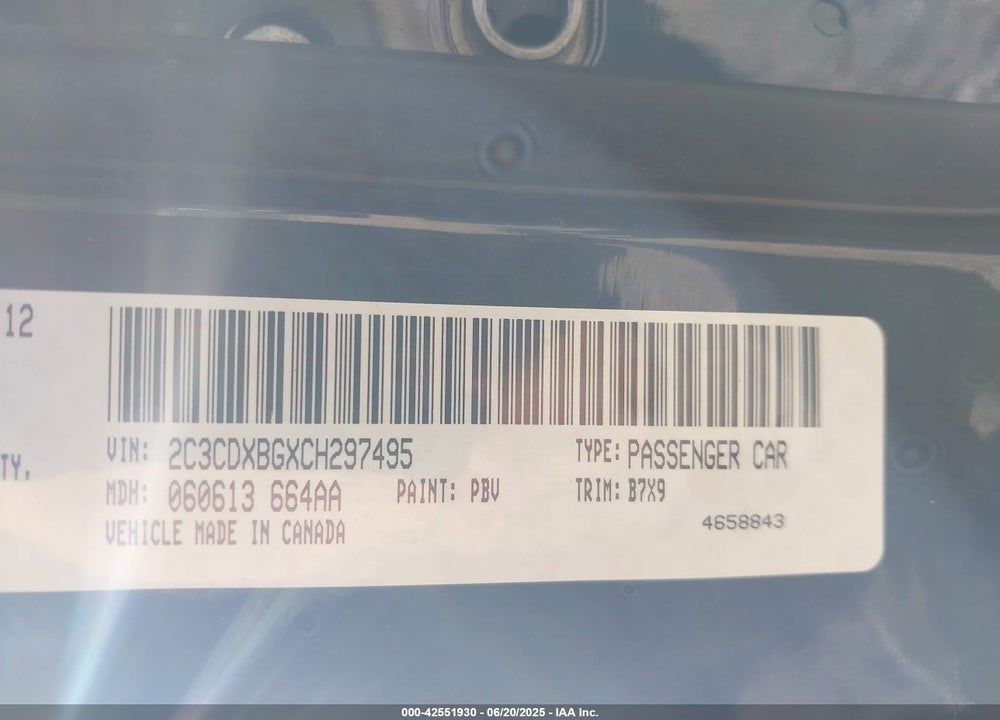 2012 DODGE CHARGER VIN: 2C3CDXBGXCH297495