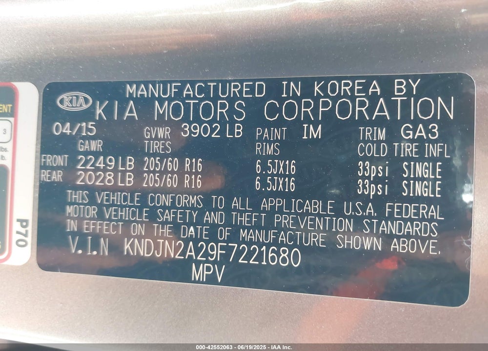 2015 KIA SOUL VIN: KNDJN2A29F7221680
