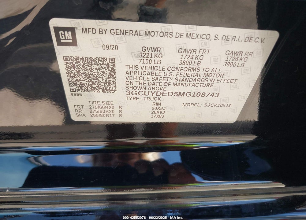 2021 CHEVROLET SILVERADO 1500 VIN: 3GCUYDED5MG108743