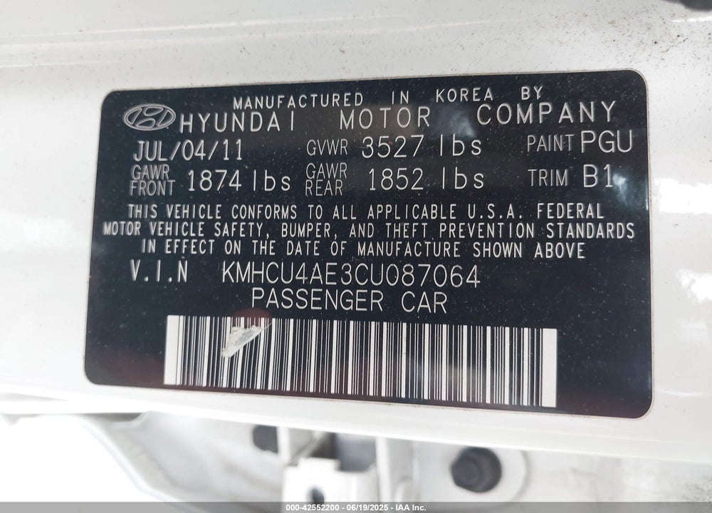 2012 HYUNDAI ACCENT VIN: KMHCU4AE3CU087064