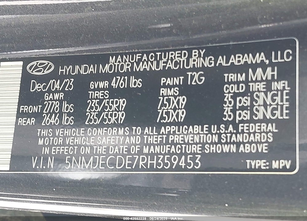 2024 HYUNDAI TUCSON LIMITED VIN: 5NMJECDE7RH359453