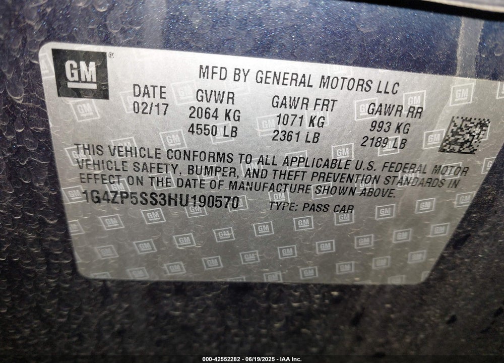 2017 BUICK LACROSSE VIN: 1G4ZP5SS3HU190570