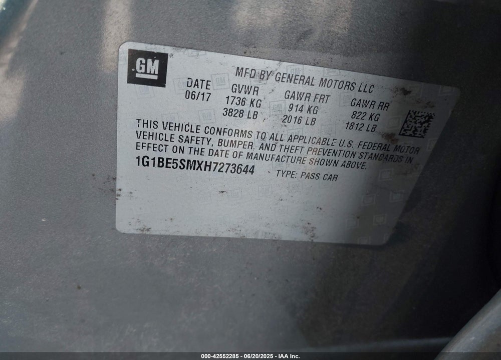 2017 CHEVROLET CRUZE VIN: 1G1BE5SMXH7273644