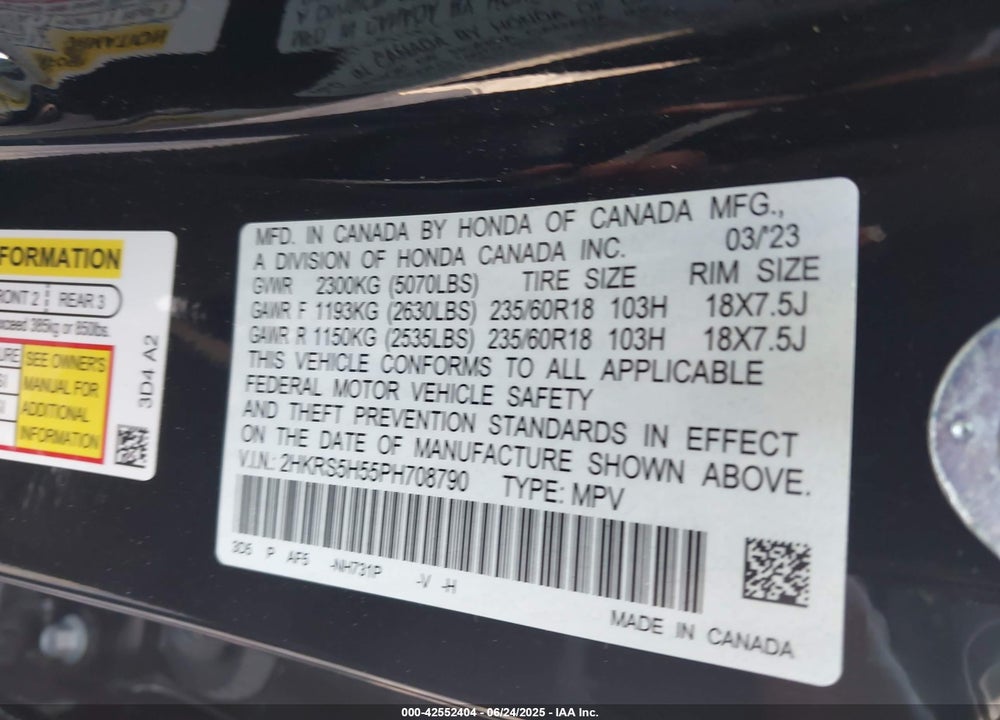 2023 HONDA CR-V VIN: 2HKRS5H55PH708790