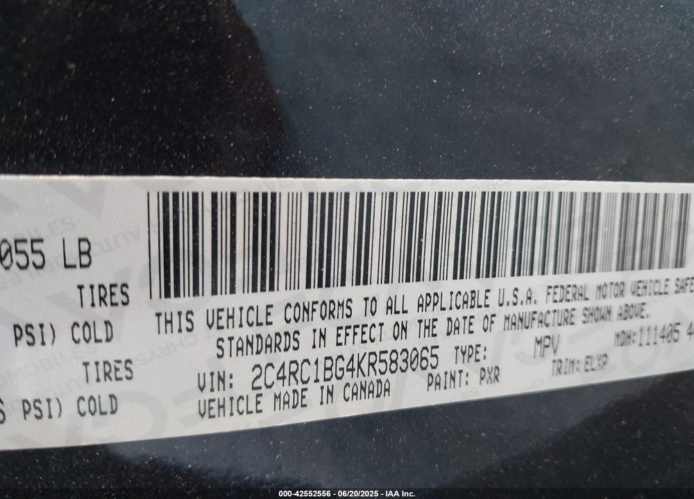 2019 CHRYSLER PACIFICA VIN: 2C4RC1BG4KR583065