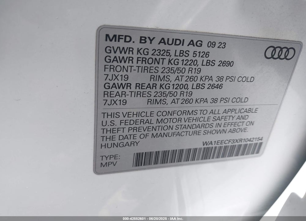 2024 AUDI Q3 VIN: WA1EECF3XR1042154