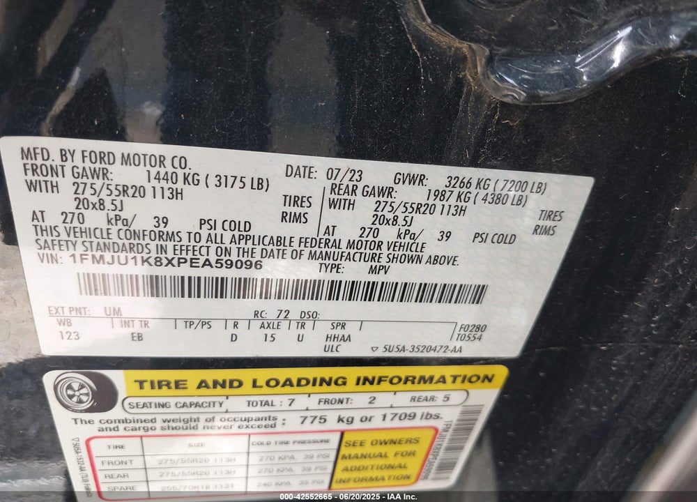 2023 FORD EXPEDITION LIMITED VIN: 1FMJU1K8XPEA59096