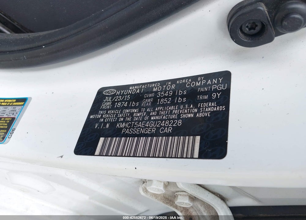 2016 HYUNDAI ACCENT VIN: KMHCT5AE4GU248228