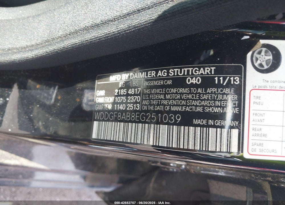 2014 MERCEDES-BENZ C CLASS VIN: WDDGF8AB8EG251039