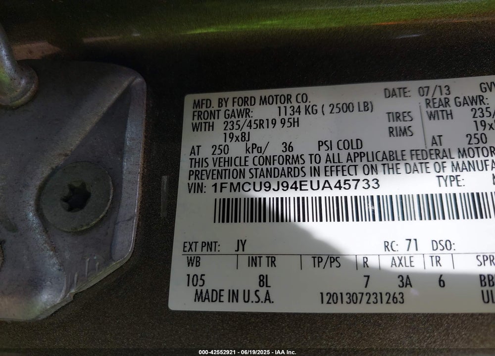 2014 FORD ESCAPE TITANIUM VIN: 1FMCU9J94EUA45733