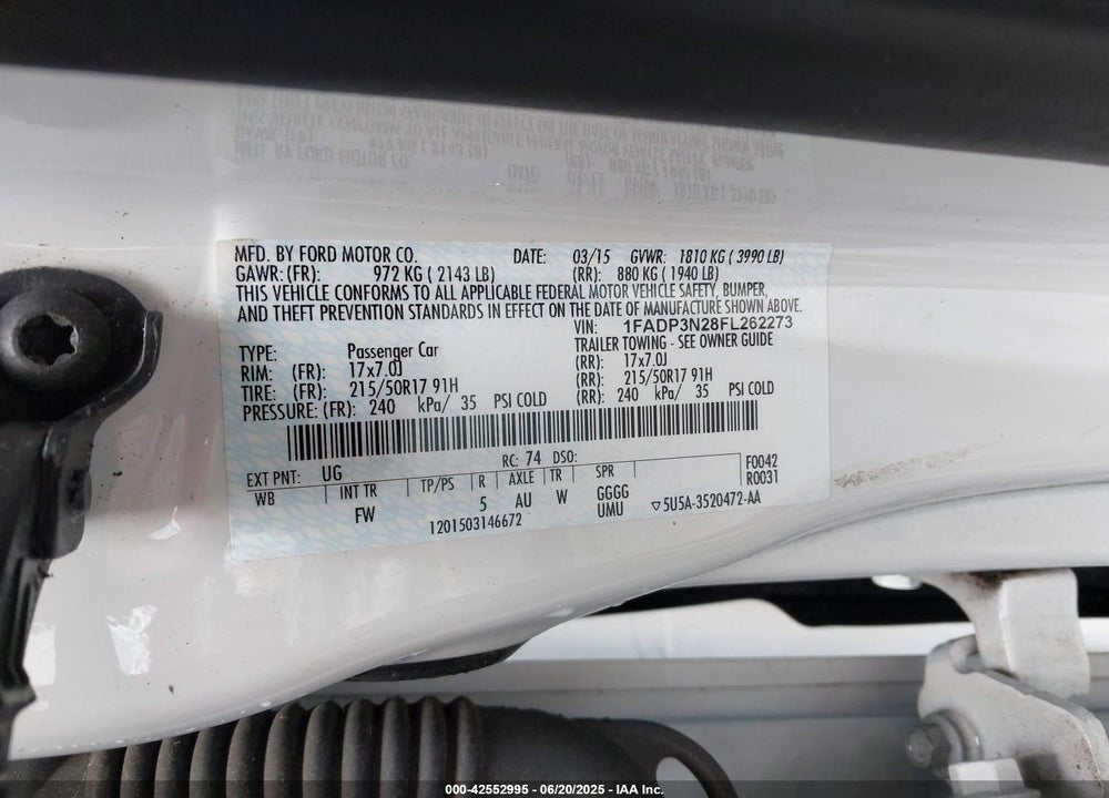2015 FORD FOCUS VIN: 1FADP3N28FL262273