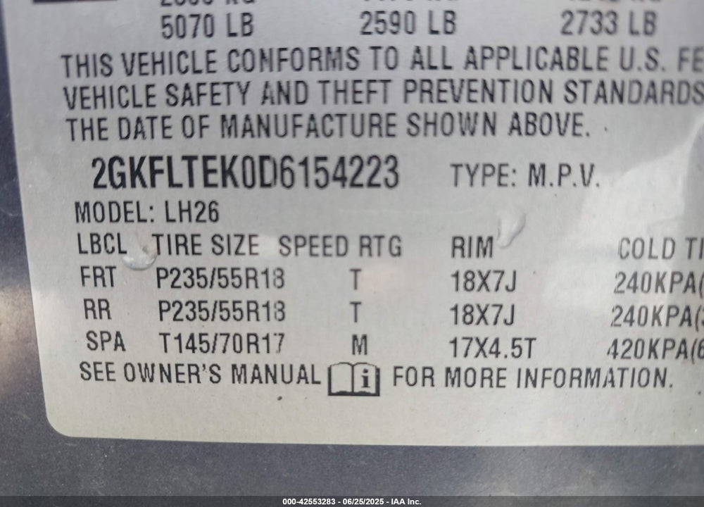 2013 GMC TERRAIN SLE-2 VIN: 2GKFLTEK0D6154223