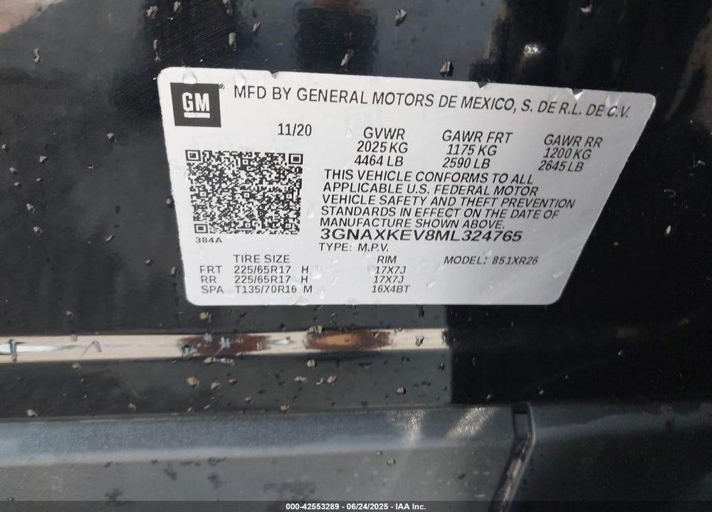 2021 CHEVROLET EQUINOX VIN: 3GNAXKEV8ML324765