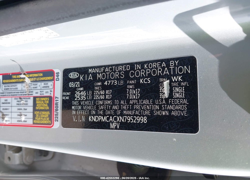 2022 KIA SPORTAGE VIN: KNDPMCACXN7952998