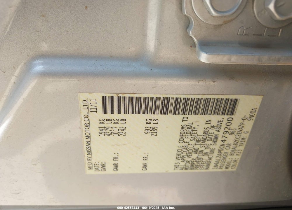 2012 NISSAN ALTIMA VIN: 1N4AL2AP0CN479200