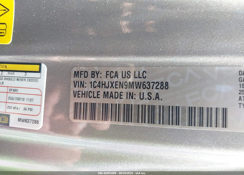 2021 JEEP WRANGLER UNLIMITED VIN: 1C4HJXEN9MW637288