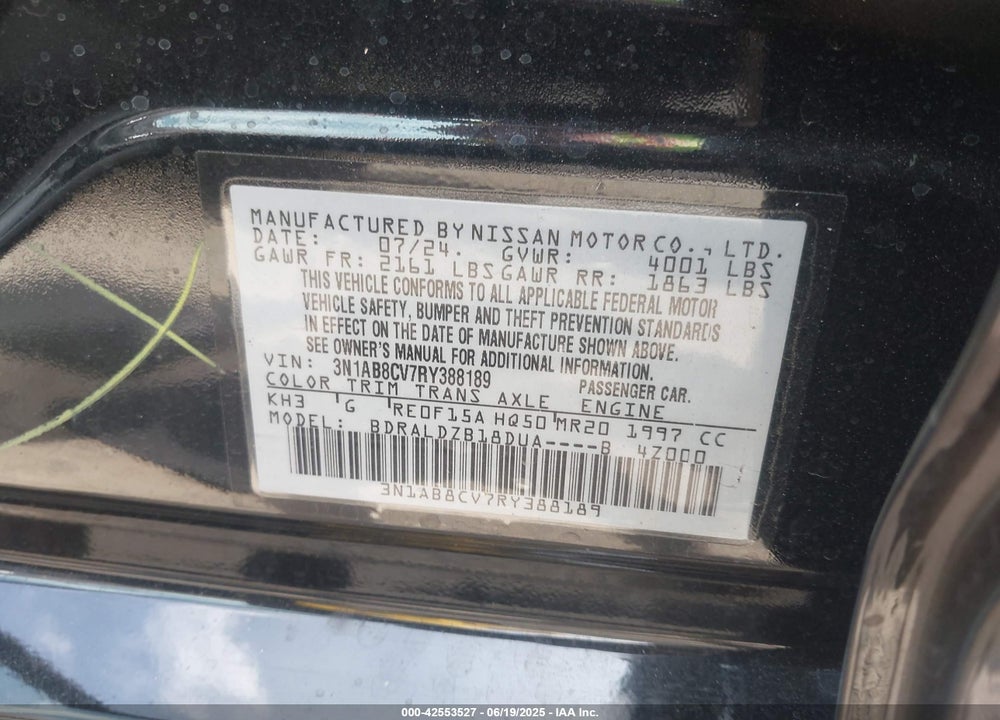2024 NISSAN SENTRA VIN: 3N1AB8CV7RY388189