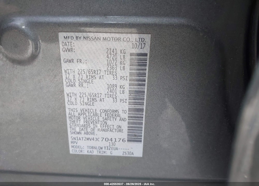 2018 NISSAN ROGUE VIN: 5N1AT2MV4JC704176