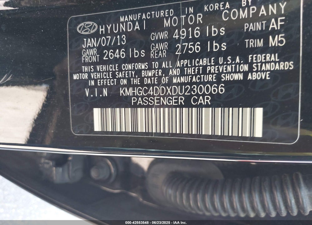2013 HYUNDAI GENESIS VIN: KMHGC4DDXDU230066
