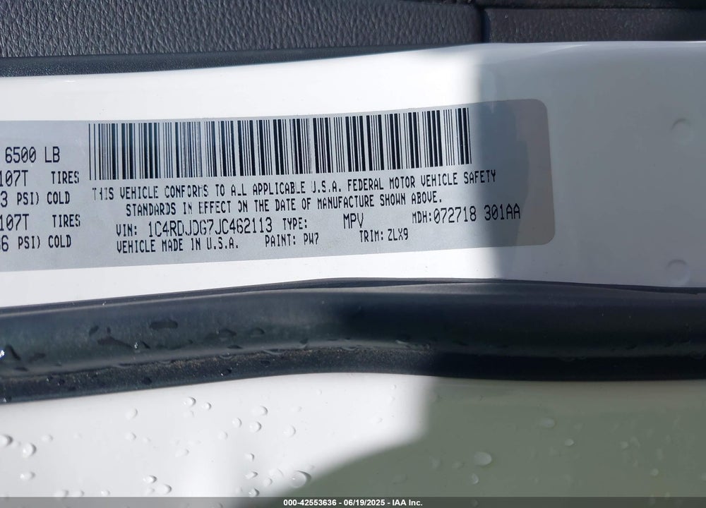 2018 DODGE DURANGO VIN: 1C4RDJDG7JC462113