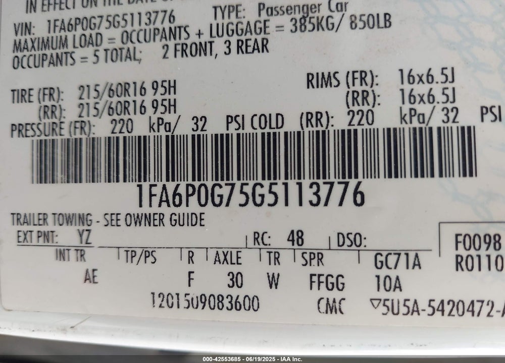 2016 FORD FUSION S VIN: 1FA6P0G75G5113776